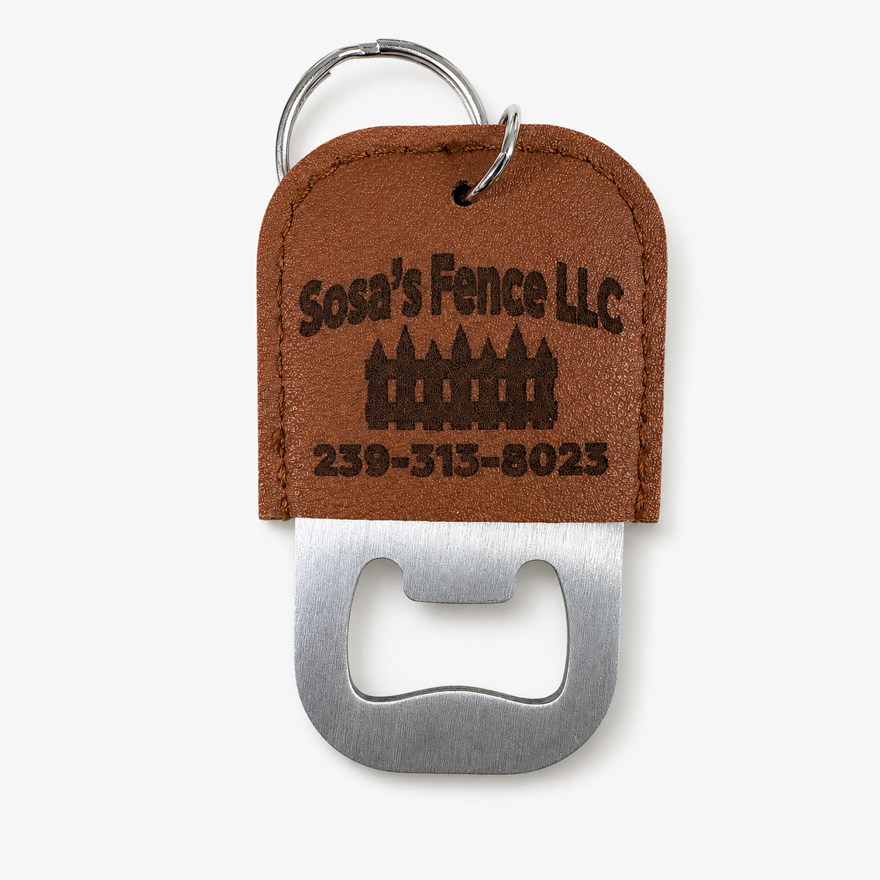 Customizable Leatherette Bottle Opener Keychain