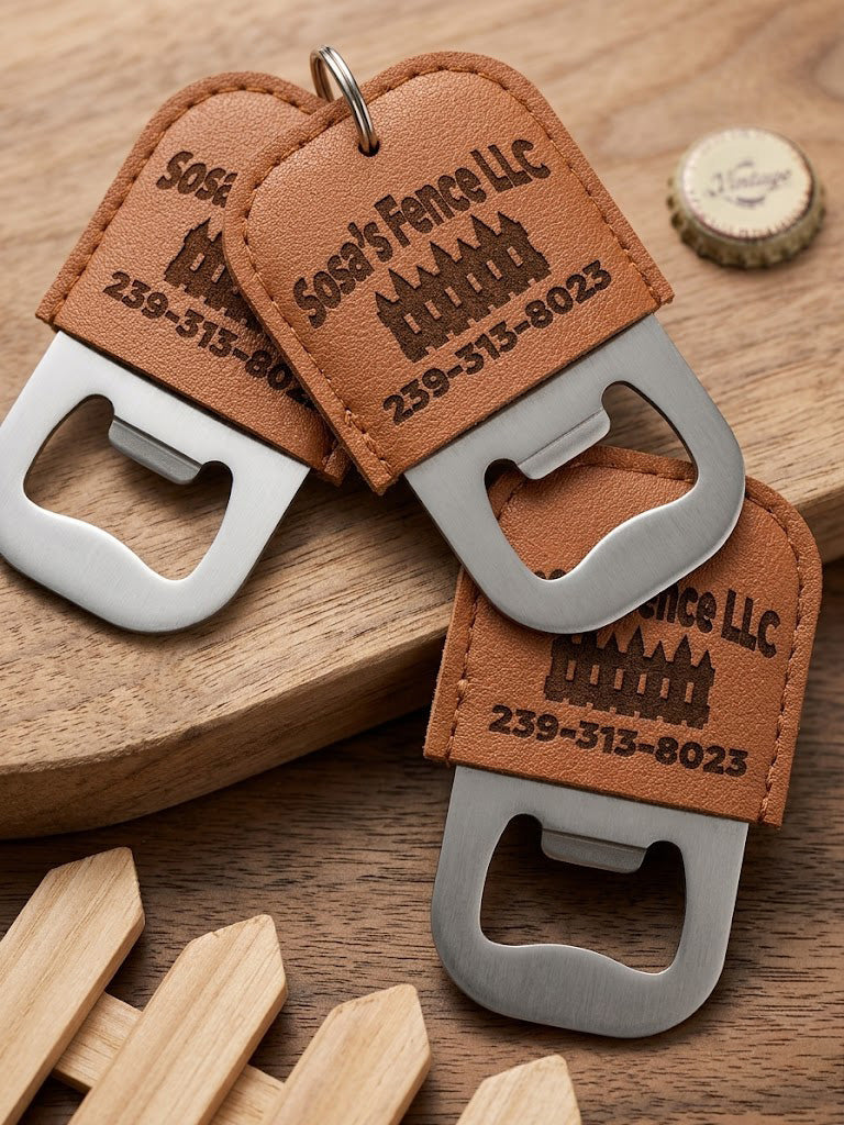 Customizable Leatherette Bottle Opener Keychain