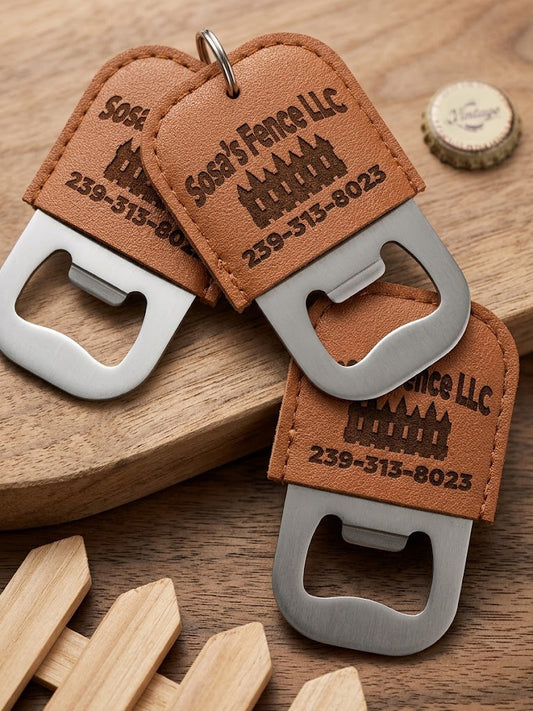 Customizable Leatherette Bottle Opener Keychain