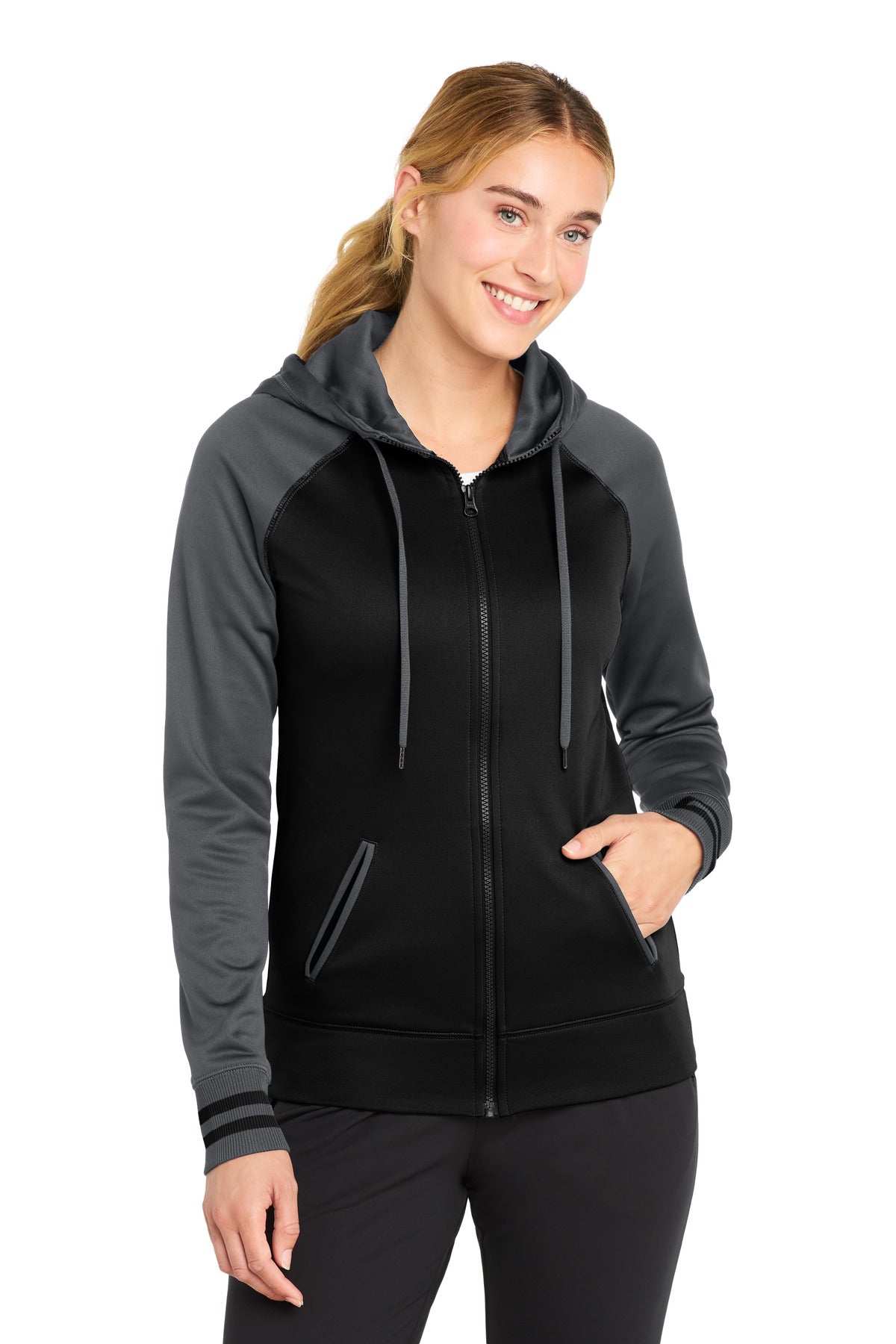 Sport-Tek Women's Sport-Wick Varsity Fleece Full-Zip Hooded Jacket. LST236