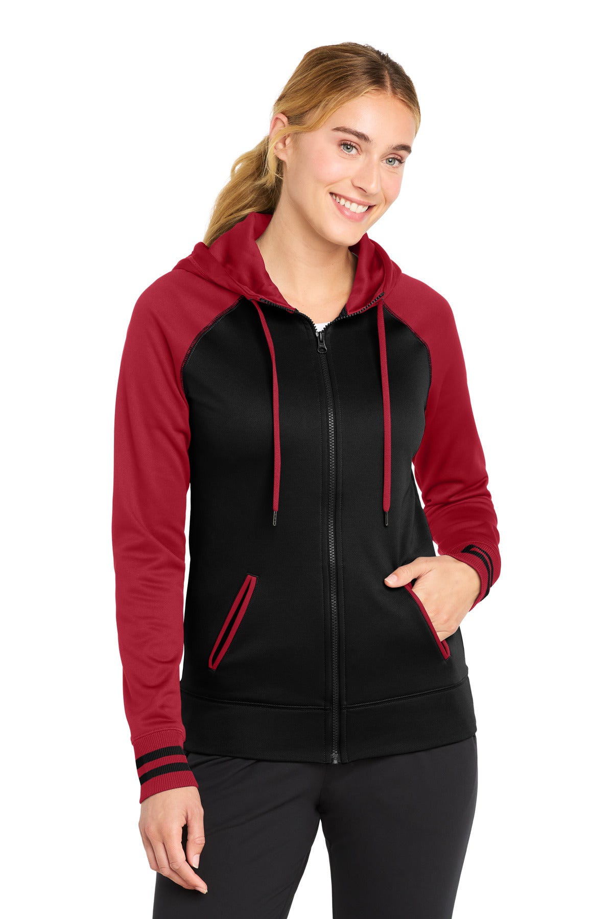 Sport-Tek Women's Sport-Wick Varsity Fleece Full-Zip Hooded Jacket. LST236