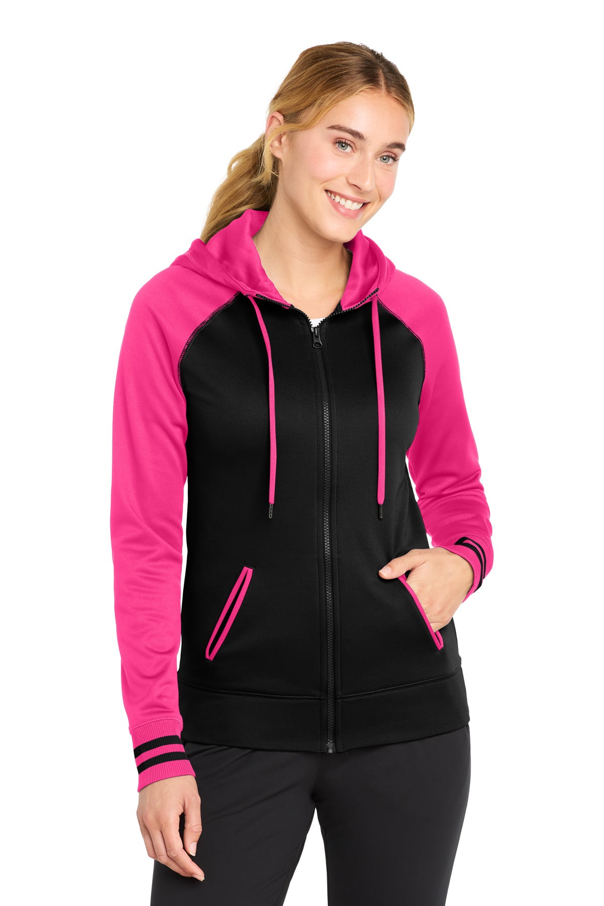 Sport-Tek Women's Sport-Wick Varsity Fleece Full-Zip Hooded Jacket. LST236