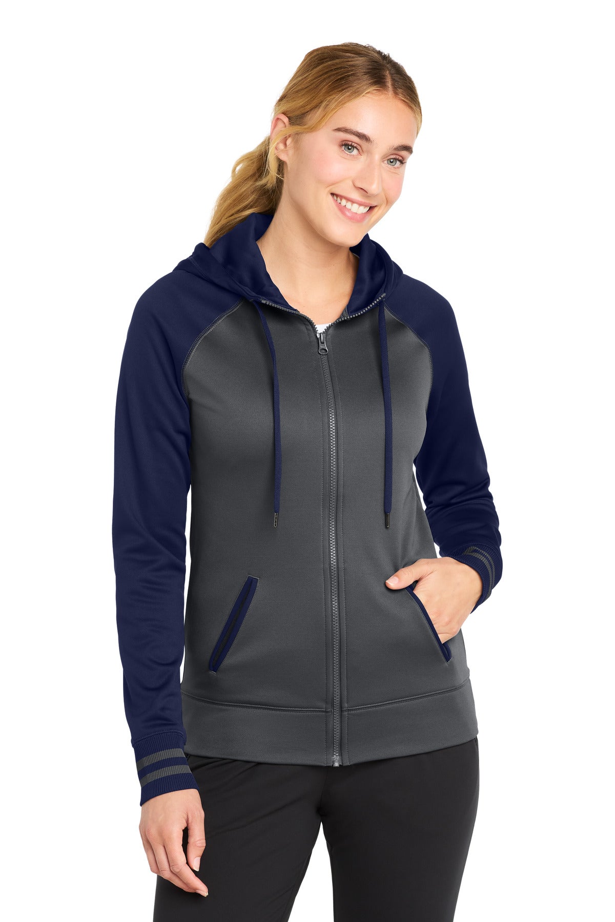 Sport-Tek Women's Sport-Wick Varsity Fleece Full-Zip Hooded Jacket. LST236