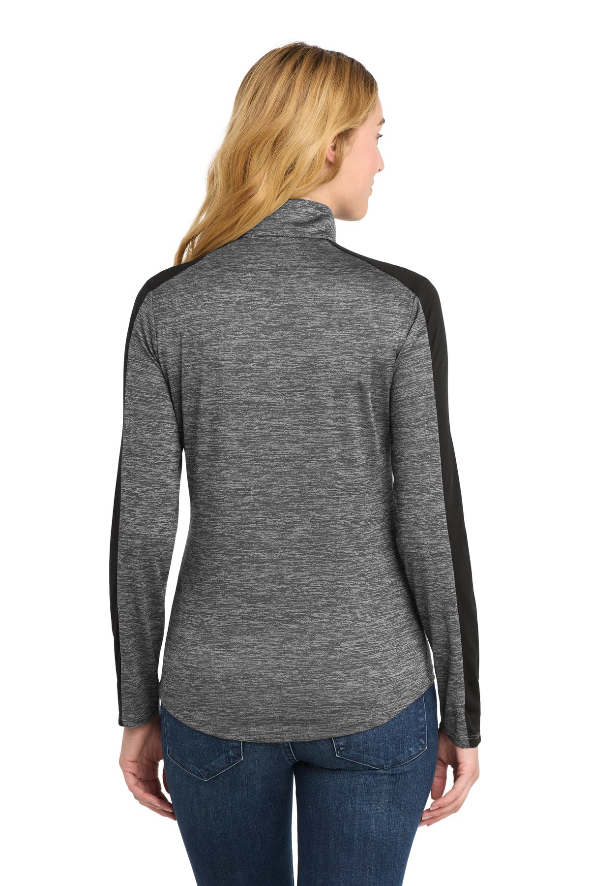 Sport-Tek Women's PosiCharge Electric Heather Colorblock 1/4-Zip Pullover. LST397