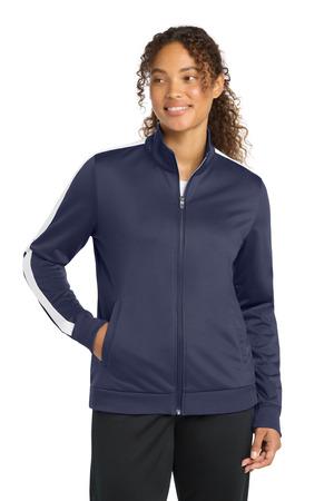 Sport-Tek  Women's Tricot Sleeve Stripe Track Jacket. LST94