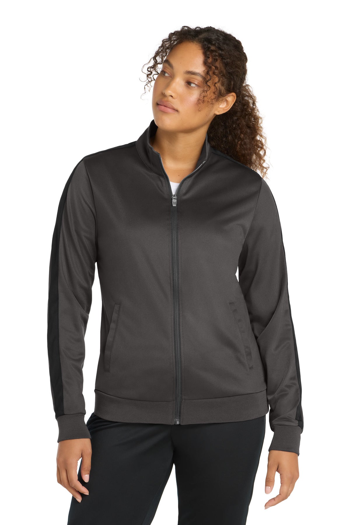 Sport-Tek  Women's Tricot Sleeve Stripe Track Jacket. LST94
