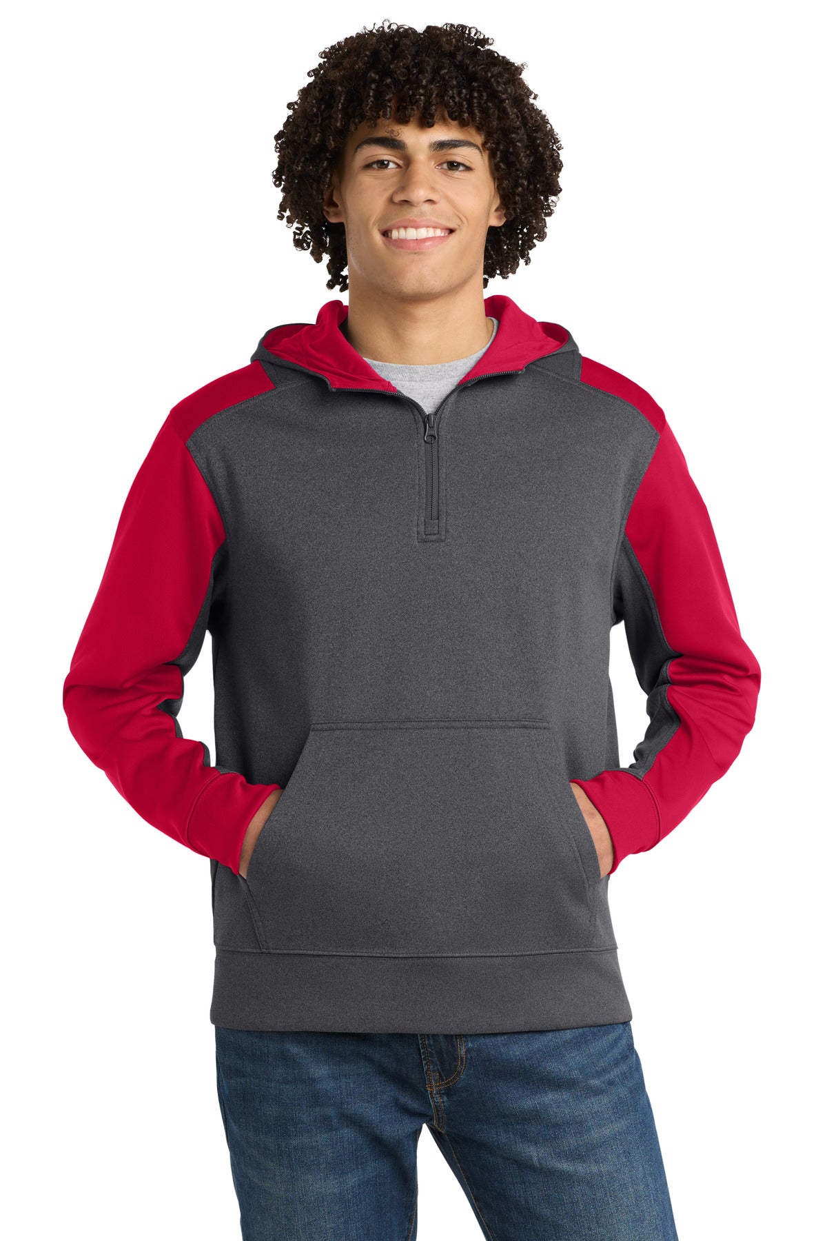 Sport-Tek  Tech Fleece Colorblock 1/4-Zip Hooded Sweatshirt. ST249