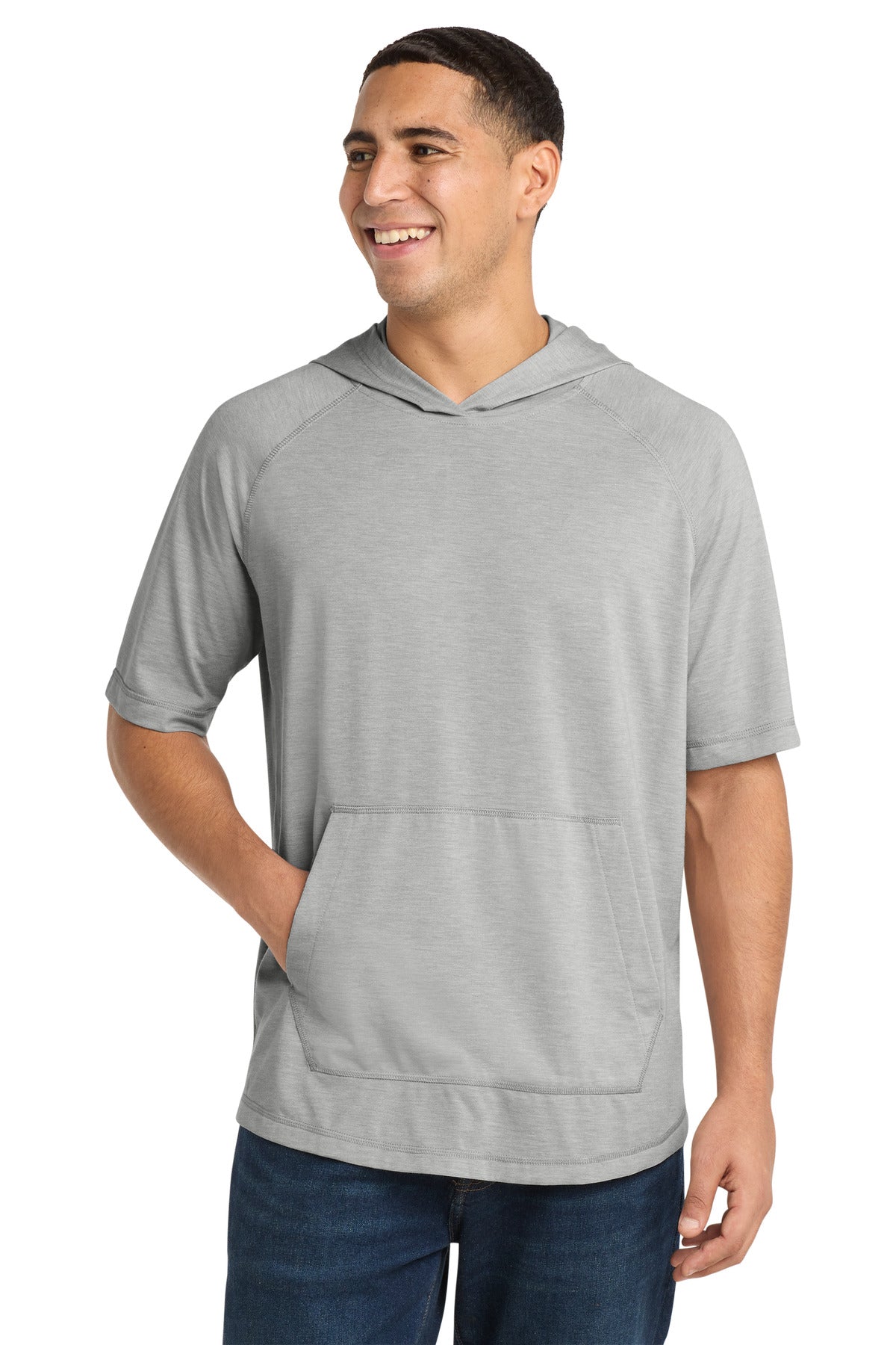 Sport-Tek  PosiCharge  Tri-Blend Wicking Short Sleeve Hoodie. ST404