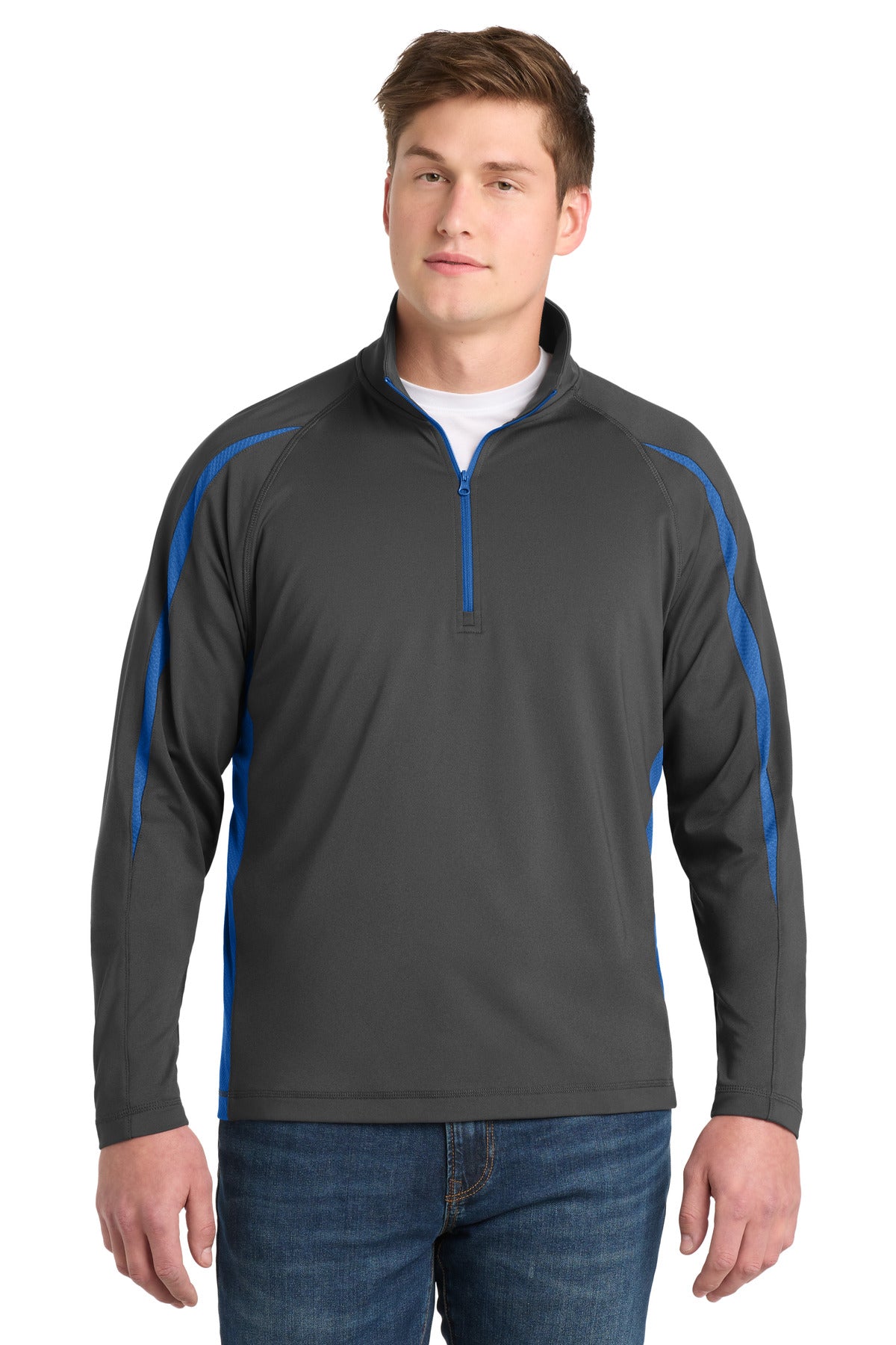 Sport-Tek Sport-Wick Stretch 1/4-Zip Colorblock Pullover. ST851